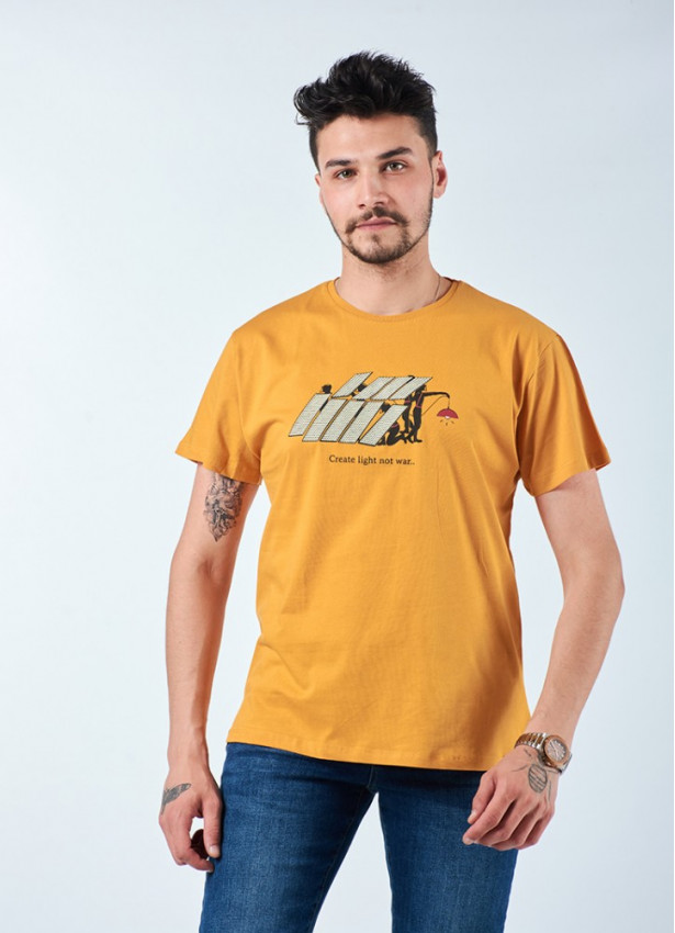 Savaşma Üret Kısa Kollu Sarı Erkek T-Shirt